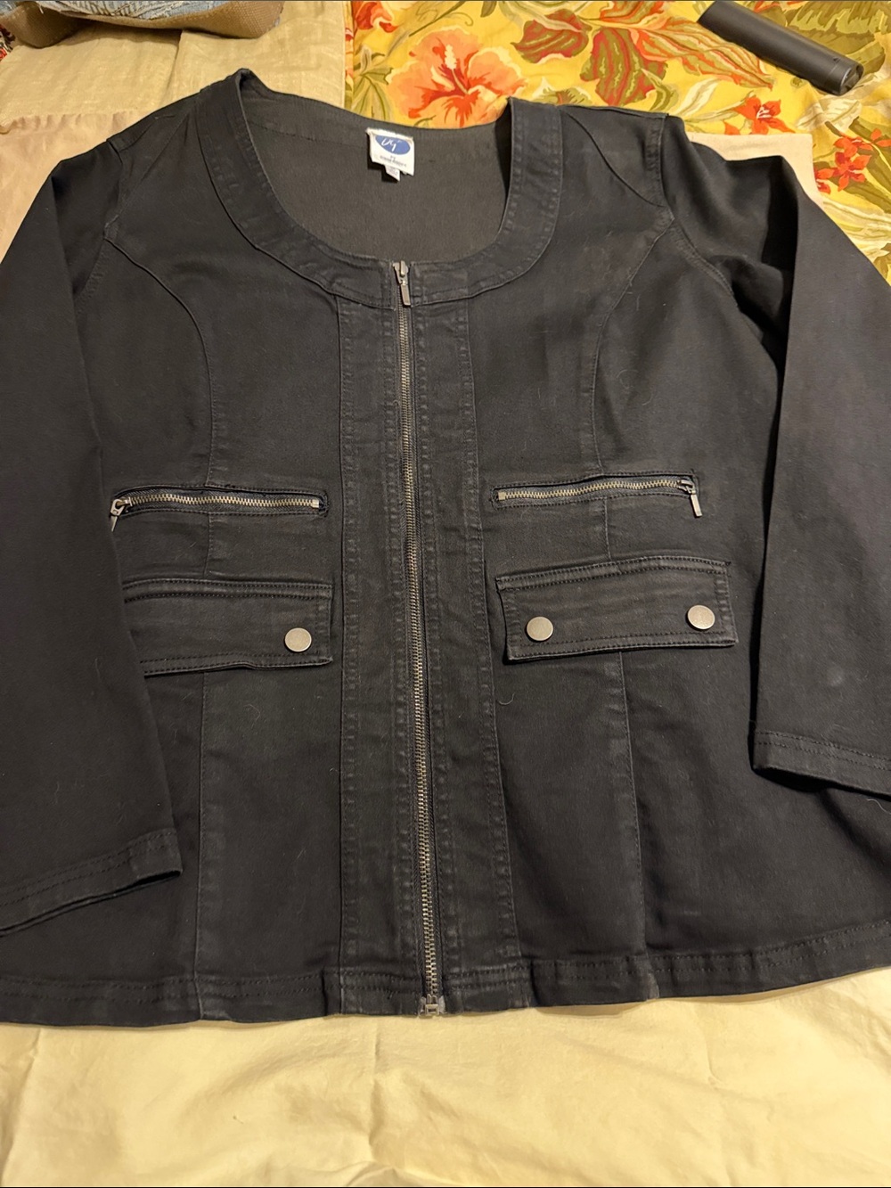 Diane Gilman Black Zip-Front Utility Jacket with Cargo Pockets